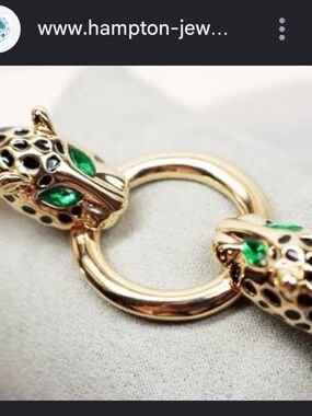Gold Panther-Head Link Bracelet with Green Accents